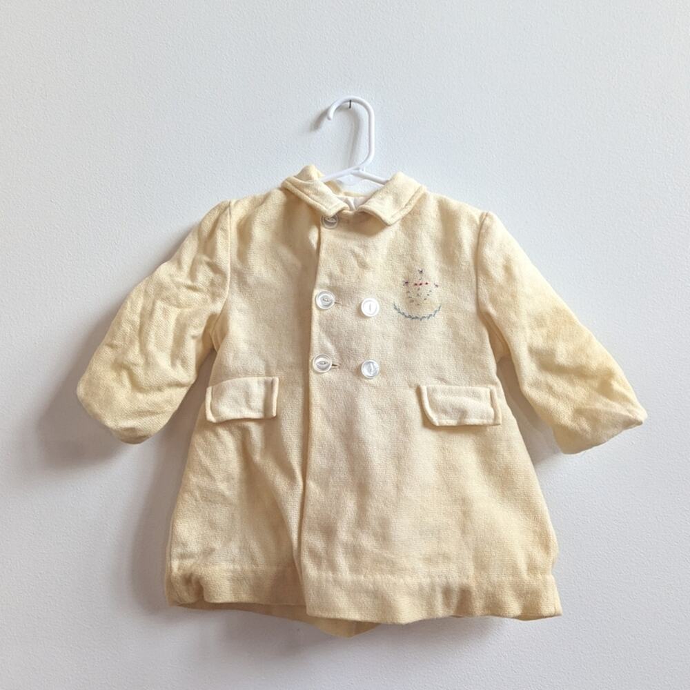 Vtg 50s 60s Yellow 12-18m Button Down Coat